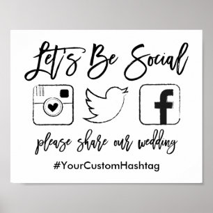 Chic Hand Lettered Wedding Hashtag Zwart Sign Poster