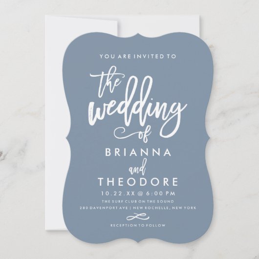 Chic Hand Lettered Wedding Invitation Dusty Blue Kaart (Voorkant)