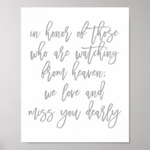 Chic Hand Lettered Wedding Missing Loved Ones Poster