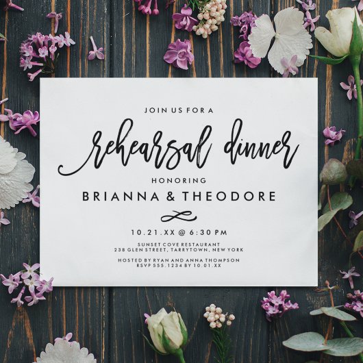 Chic Hand Lettered Wedding Rehearsal Dinner Kaart