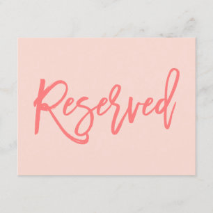 Chic Hand Lettered Wedding Reserved Sign Coral Kaart