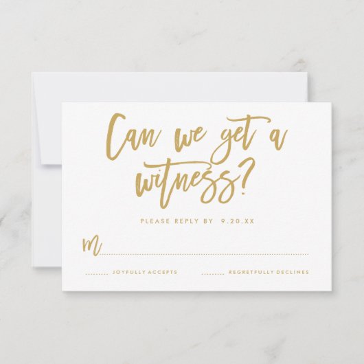 Chic Hand Lettered Wedding RSVP Kaart in Goud (Voorkant)