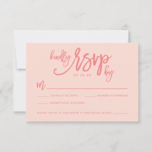 Chic Hand Lettered Wedding RSVP Kaart   Koraal