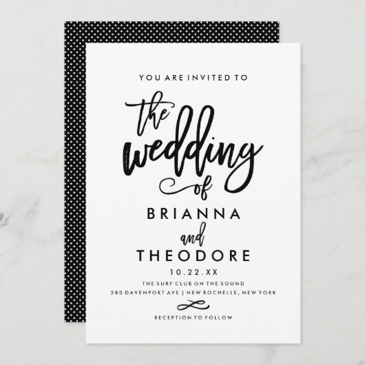 Chic Hand Lettered Wedding Uitnodiging (Voorkant / Achterkant)
