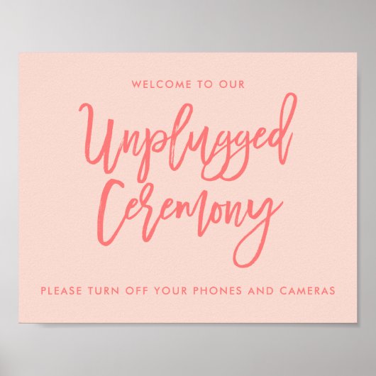 Chic Hand Lettered Wedding Unplugged Ceremony Sign Poster (Voorkant)