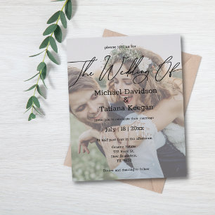 chic handschrift stel foto bruiloft uitnodiging