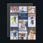 Chic Happy Hanoukka Family Photo Collage Magnet<br><div class="desc">Chic personnalisable famille juive photo collage Hanoukka carte magnétique avec une collection de photos d'hiver. Ajoutez 9 de vos souvenirs préférés de Chanoukah sur cette page moderne de 9 photos autour d'une menorah et d'un script d'or. Joyeuses cartes magnétiques Hanoukka.</div>