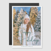 Chic Happy Holidays Carte Magnet Photo Script Vert (Devant / Derrière)