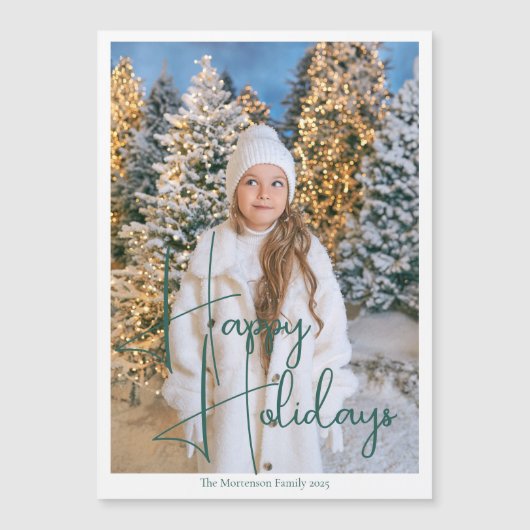 Chic Happy Holidays Carte Magnet Photo Script Vert (Devant)