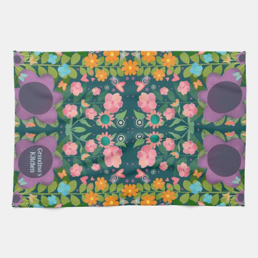 Chic Happy Trendy Paarse Bloemen Custom Stijlvol Theedoek (Horizontaal)