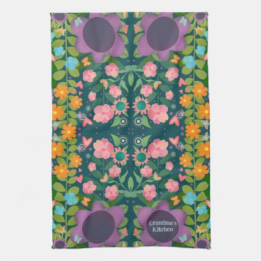 Chic Happy Trendy Paarse Bloemen Custom Stijlvol Theedoek (Verticaal)