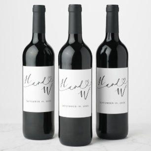 Chic Hart Monogram Wijnlabels Huwelijksdecoratie Wijn Etiket