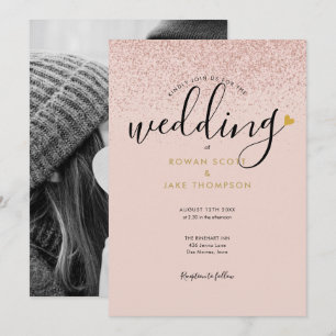 Chic Hart Roze Goud Glitter Foto Bruiloft Kaart