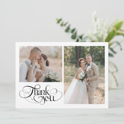 Chic Heart Calligrafie Wedding Bedankkaart (Staand voorkant)