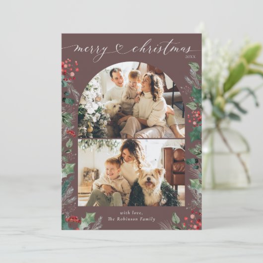 Chic Heart Script 2 Photo Joyeux Noël Carte (Debout devant)