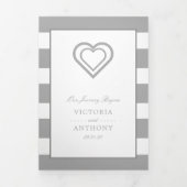 Chic Heart, Zilver Gestreepte Trouwsuite Drieluik Uitnodiging (Cover)