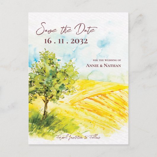Chic Helder Geel Landschap Landschap Trouwen Aankondigingskaart (Voorkant)