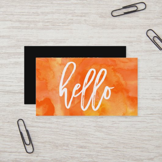 Chic Hello orange aquarelle | Carte de visite (Devant/Arrière en situation)