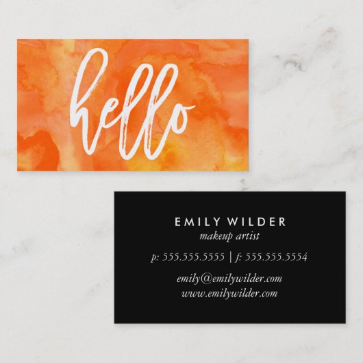 Chic Hello orange aquarelle | Carte de visite (Devant / Derrière)