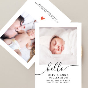 Chic Hello Script Elégant Photo Baby Faire-part