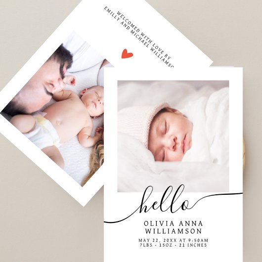 Chic Hello Script Elégant Photo Baby Faire-part