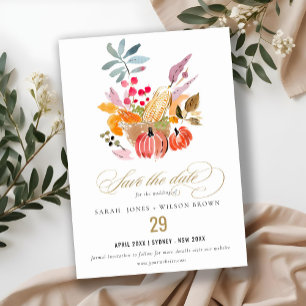 Chic Herfst Oogst Pompoen Waterverf bruiloft Save The Date