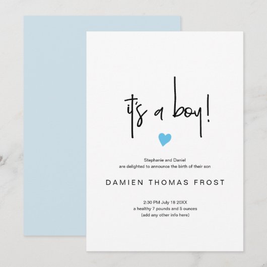 Chic Het is een Jongen Aankondiging van het Kleine (Voorkant / Achterkant)