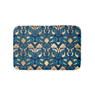 Chic Hipster Gold Emerald Blue Tribal Artsy Damask Badmat