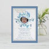 Chic hiver Religieux Photo Invitation Bleu (Debout devant)