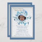 Chic hiver Religieux Photo Invitation Bleu (Devant / Derrière)