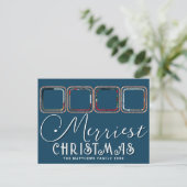 Chic Holiday Foto Script Roos Gold Blue Kerstmis Briefkaart (Staand voorkant)