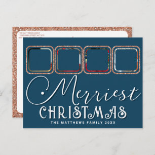Chic Holiday Foto Script Roos Gold Blue Kerstmis Briefkaart