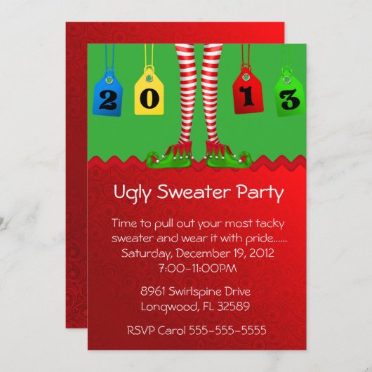 Chic Holiday/Kerstdag Ugly Sweater Party Kaart (Voorkant / Achterkant)