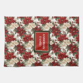 Chic Holiday Kitchen Towel Custom Name Red Green Theedoek (Horizontaal)