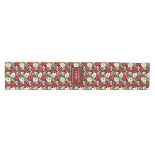 Chic Holiday Table Runner Custom Name Red Green Medium Tafelloper (Horizontaal)