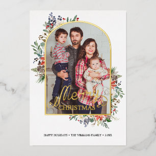 Chic Holly Berries Arch Lijst Foto Jaar in Review Folie Feestdagenkaart