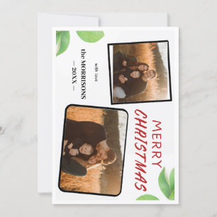 Chic Holly Berries Vrolijk Kerstfeest 2 Fotokaart Feestdagenkaart