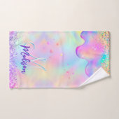 Chic holographic unicorn dripping glitter monogram bad handdoek (Handdoek)