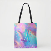 Chic holographic unicorn dripping glitter monogram draagtas (Voorkant)
