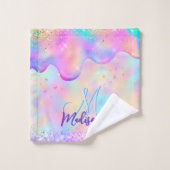 Chic holographique monogramme de parties scintilla (Gant de toilette)