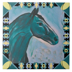 Chic Horse Head Turquoise Blauwgroen Blue Mix en Y Tegeltje
