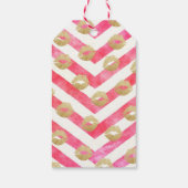 Chic Hot Pink Chevron Gold Lips Valentijnsdag Cadeaulabel (Achterkant)