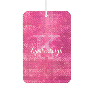 Chic Hot Pink Glam Diamond Sparkle Monogram Naam Luchtverfrisser