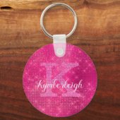 Chic Hot Pink Glam Diamond Sparkle Monogram Naam Sleutelhanger (Voorkant)