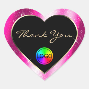 Chic Hot Pink Glitter Lijst Bedankt en Logo Hart Sticker