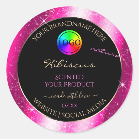 Chic Hot Pink Glitter Lijst Product Label en Logo (Voorkant)