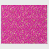 Chic Hot Pink Gold Foliage Patroon  Cadeaupapier (Vlak)