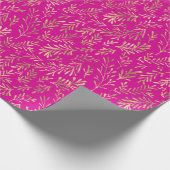 Chic Hot Pink Gold Foliage Patroon  Cadeaupapier (Hoek)
