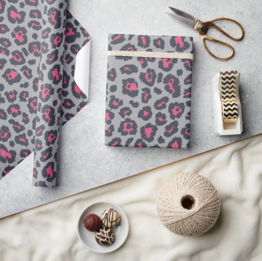Chic Hot Pink Grey Leopard Print Patroon Cadeaupapier (Crafts)