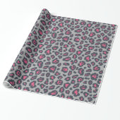Chic Hot Pink Grey Leopard Print Patroon Cadeaupapier (Uitgerold)